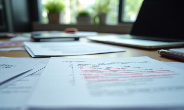Stressed professional looking at documents with red corrections