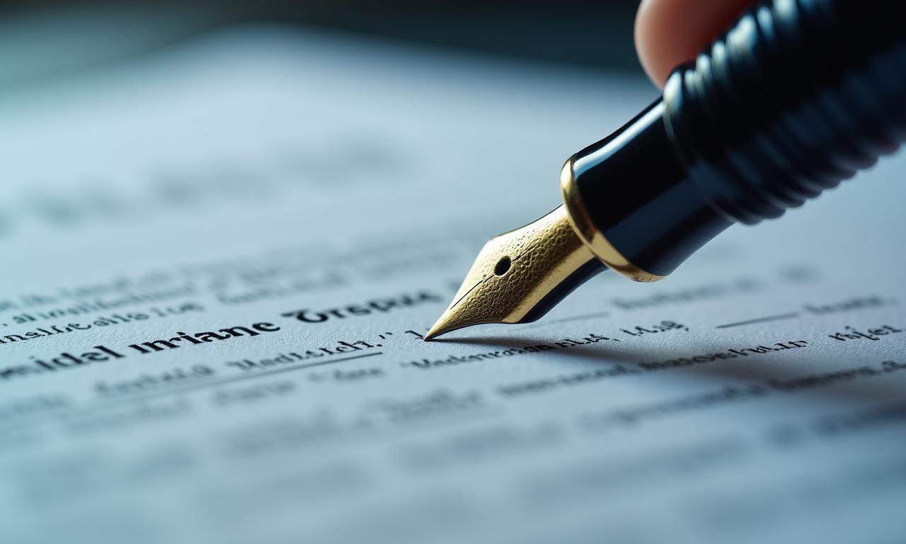 Close-up of a high-end fountain pen resting on a detailed legal contract